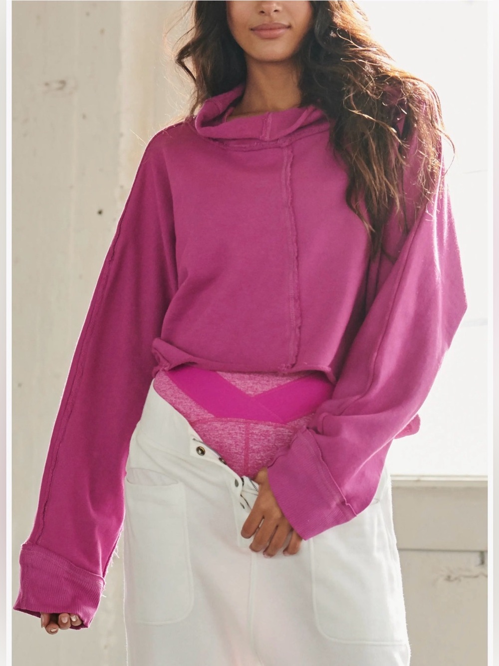 Free People Cool Factor cropped sweatshirt magenta XS sporty activewear
